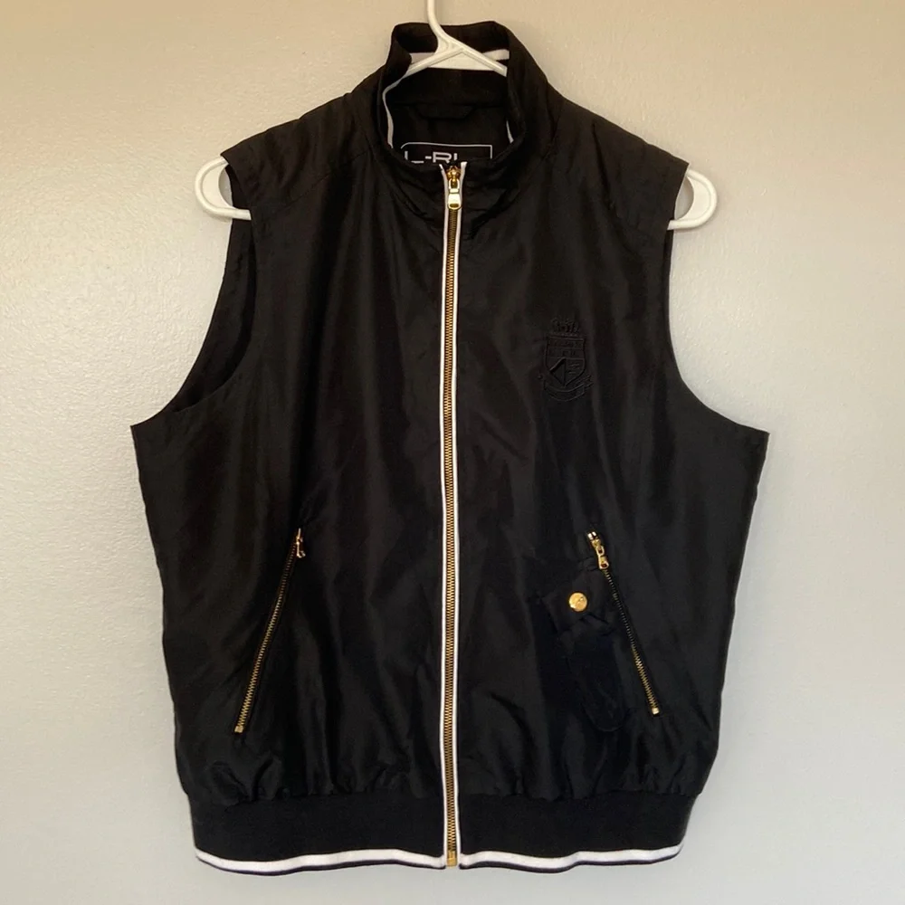 Lauren Ralph Lauren Black Utility Vest Gold Zip Logo Minimal Chic XL Lightweight - Picture 3 of 15